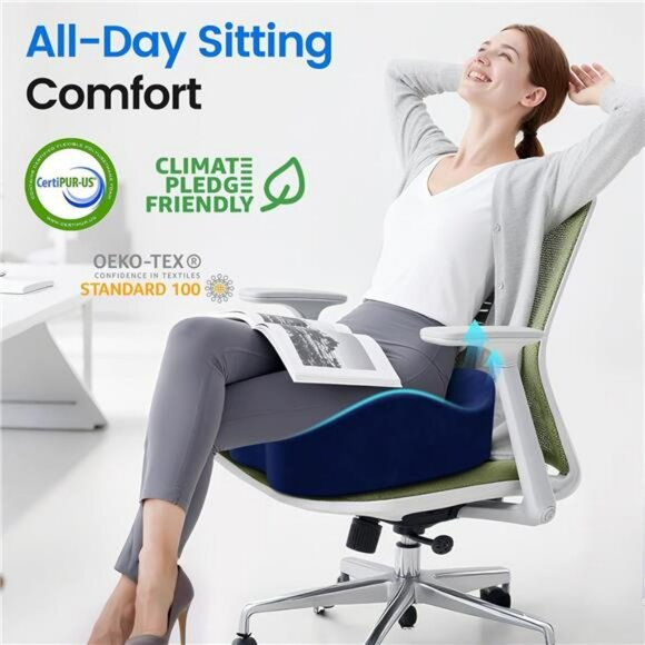 Memory foam seat cushion tailbone pain relief office chair car travel support - Picture 3 of 8